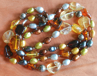 dyed pearls with amber and citrine