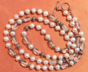 freshwater pearls with sterling silver and quartz crystals