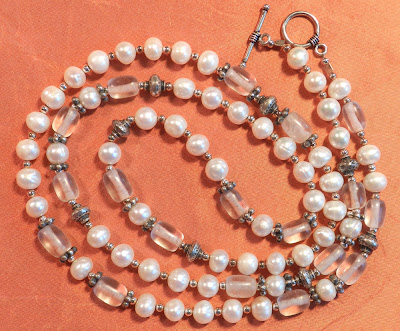 freshwater pearls with sterling silver and quartz crystals